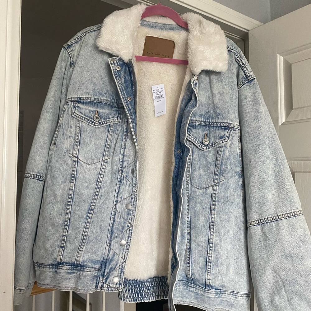 Denim faux fur lined coat